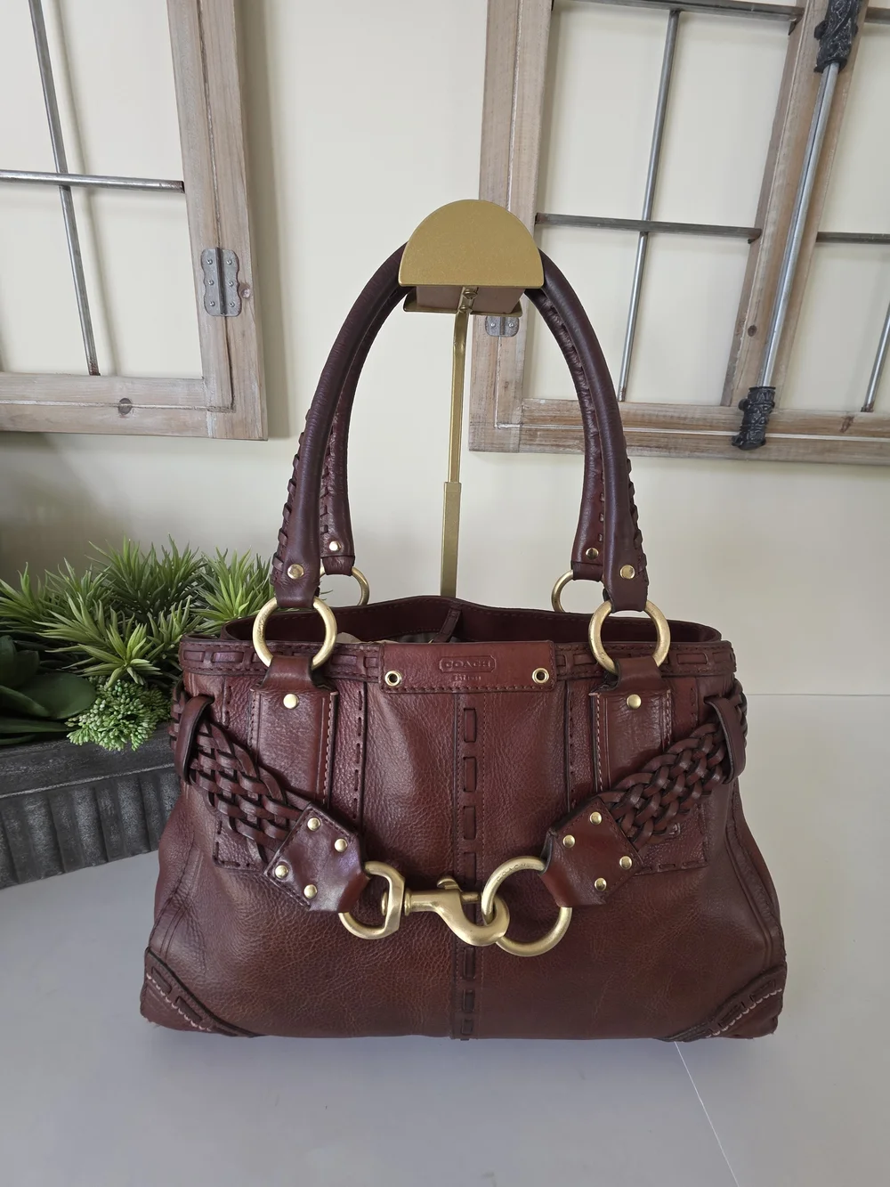 Vintage Coach Hamptons Braided Cognac Leather Carryall Bag Y2K Limited Edition - Picture 11 of 16